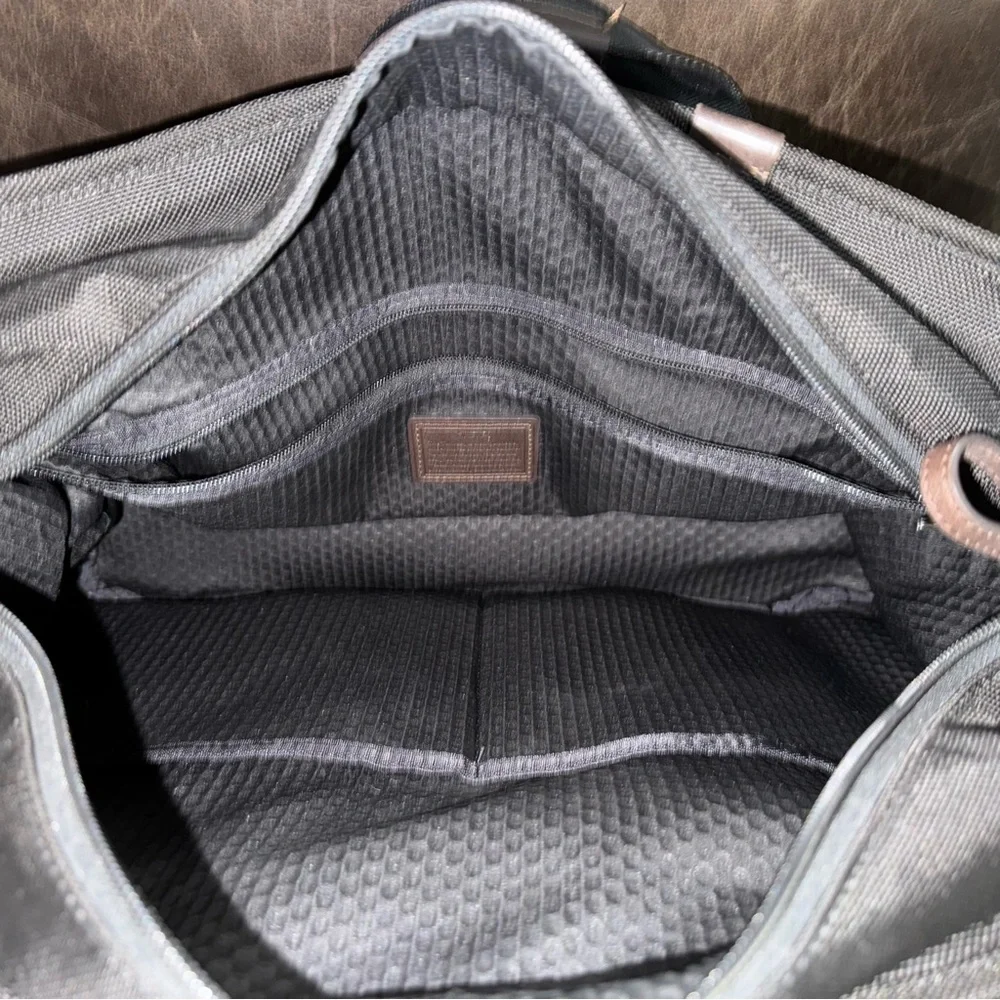 Tumi Black Nylon Travel Briefcase Tote with Leather Trim